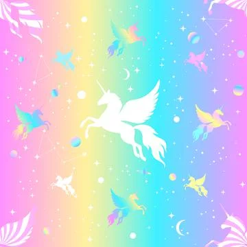 Seamless pattern of winged unicorns. Stock Illustration