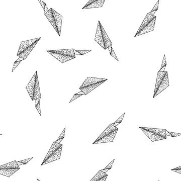 Seamless pattern wings paper plane sketch hand drawn black Stock Illustration