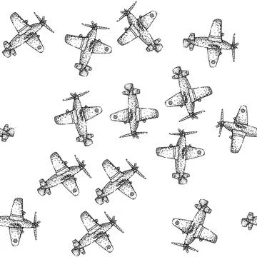 Seamless pattern wingspan model airplane sketch hand drawn Stock Illustration