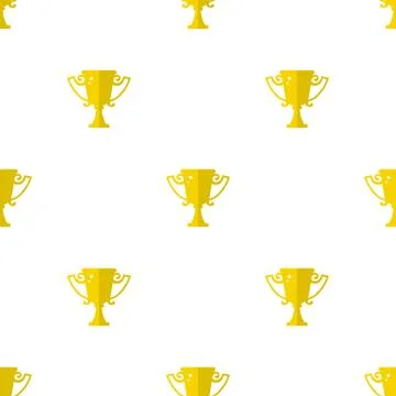 Seamless pattern with winner trophy cup icon. First place. Flat golden trophy Illustrazione stock