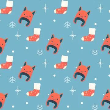 Seamless pattern, winter accessories, hat, socks, antlers, bells Stock Illustration