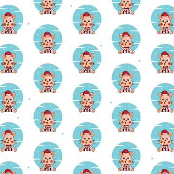 Seamless pattern winter animal cat design Stock Illustration