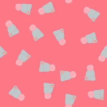 Seamless pattern winter beanie hat cartoon vector 스톡 일러스트