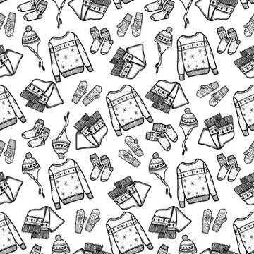 Seamless pattern of winter clothes with ornament. Stock Illustration
