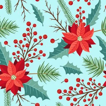 Seamless pattern with winter evergreen plants Stock Illustration