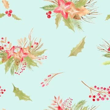 Seamless pattern of winter floral elements Christmas wedding bouquet berries イラスト素材