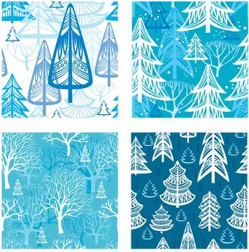 Seamless pattern with winter forest Stock Illustration