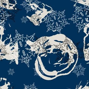 Seamless pattern winter frosty patterns. Dark blue background with abstract l Stock Illustration