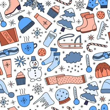 Seamless pattern with winter items. Stock Illustration