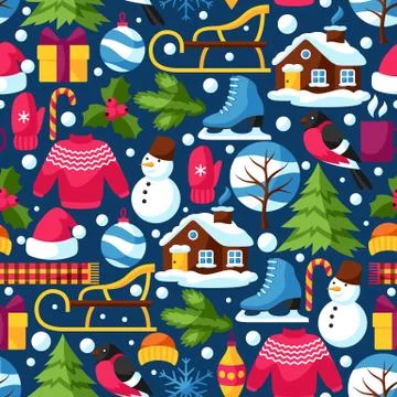 Seamless pattern with winter objects. Merry Christmas, Happy New Year holiday イラスト素材