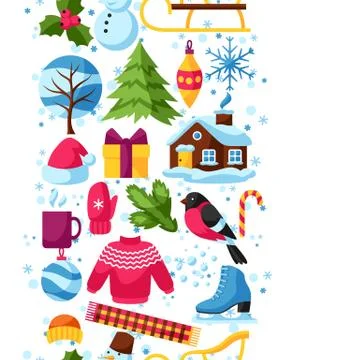 Seamless pattern with winter objects. Merry Christmas, Happy New Year holiday イラスト素材