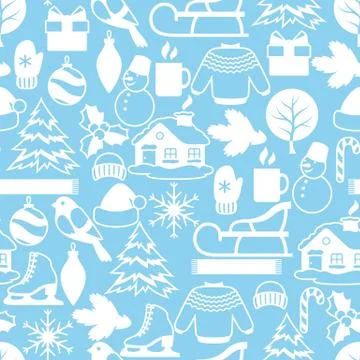 Seamless pattern with winter objects. Merry Christmas, Happy New Year holiday イラスト素材