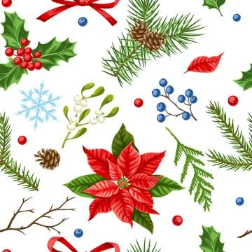 Seamless pattern with winter plants. Stock Illustration