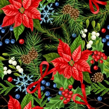 Seamless pattern with winter plants. Illustrazione stock