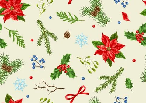Seamless pattern with winter plants. Stock Illustration