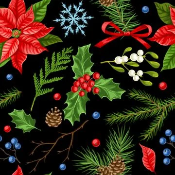 Seamless pattern with winter plants. 스톡 일러스트