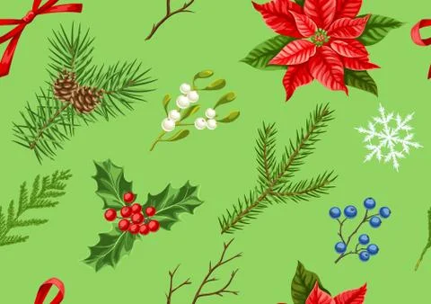 Seamless pattern with winter plants. Illustrazione stock