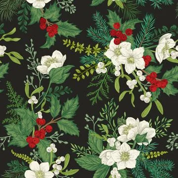Seamless pattern with winter plants. Illustrazione stock