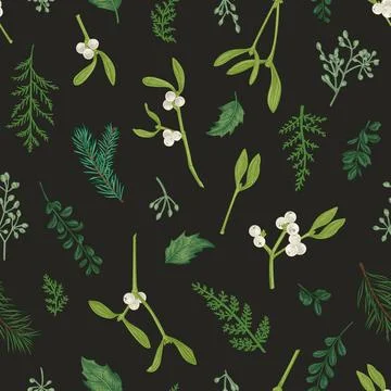 Seamless pattern with winter plants. Stock Illustration