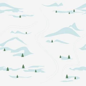 Seamless pattern of winter snowy hills. Travel landscape, winter skiing resort. Stock Illustration