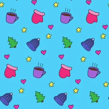 Seamless pattern in winter style, vector illustration. Colorful elements Stock Illustration