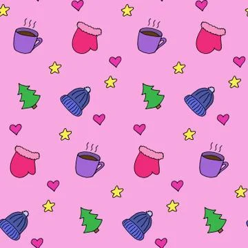 Seamless pattern in winter style, vector illustration. Colorful elements 스톡 일러스트