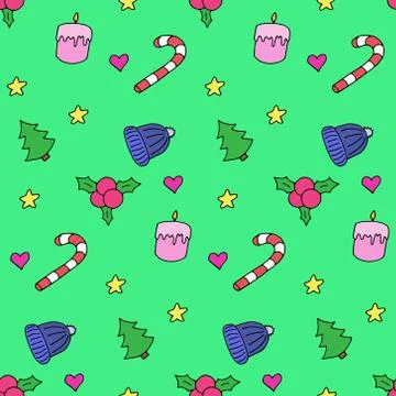 Seamless pattern in winter style, vector illustration. Colorful elements Illustrazione stock