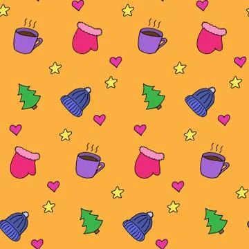 Seamless pattern in winter style, vector illustration. Colorful elements Stock Illustration