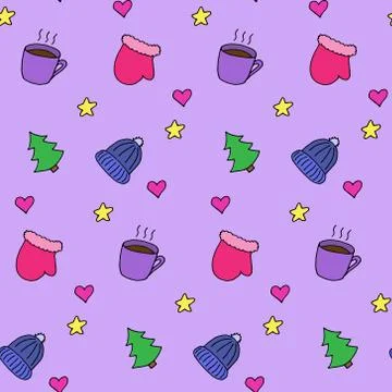 Seamless pattern in winter style, vector illustration. Colorful elements on Illustrazione stock