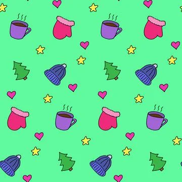 Seamless pattern in winter style, vector illustration. Colorful elements on Illustrazione stock