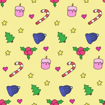 Seamless pattern in winter style, vector illustration. Colorful elements on yell イラスト素材