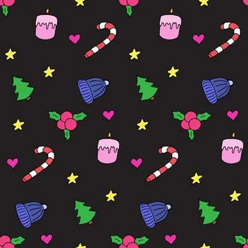 Seamless pattern in winter style, vector illustration. Colorful elements on Stock Illustration