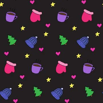 Seamless pattern in winter style, vector illustration. Colorful elements on 스톡 일러스트