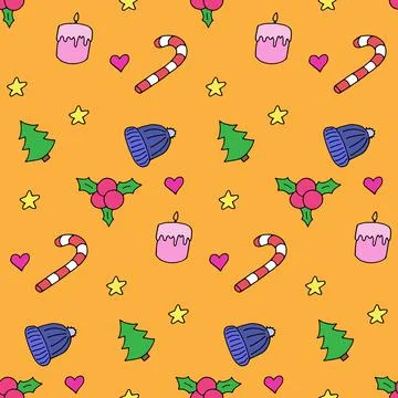 Seamless pattern in winter style, vector illustration. Colorful elements on Stock Illustration