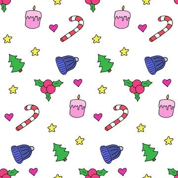 Seamless pattern in winter style, vector illustration. Colorful elements on Stock Illustration