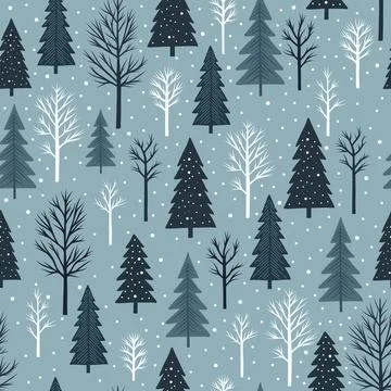 Seamless pattern on a winter theme. Trees and fir trees, winter forest. Illustrazione stock