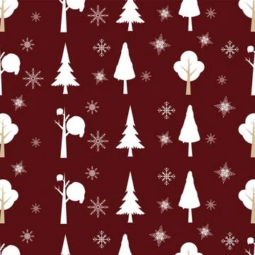 Seamless pattern with winter trees and Chistmas trees pattern, with snow on.. Stock Illustration