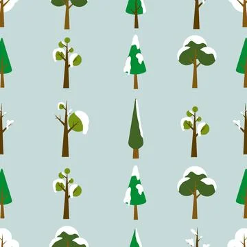 Seamless pattern with winter trees and Chistmas trees pattern, with snow on.. Stock Illustration