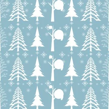 Seamless pattern with winter trees and Chistmas trees pattern, with snow on.. Stock Illustration