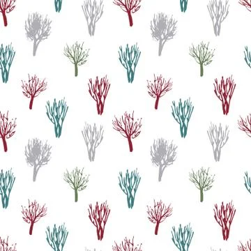 Seamless pattern: winter trees. Hand-drawn Stock Illustration