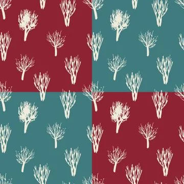 Seamless pattern: winter trees. Hand-drawn Stock Illustration