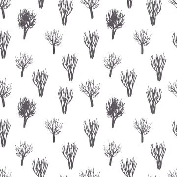 Seamless pattern: winter trees. Hand-drawn Stock Illustration