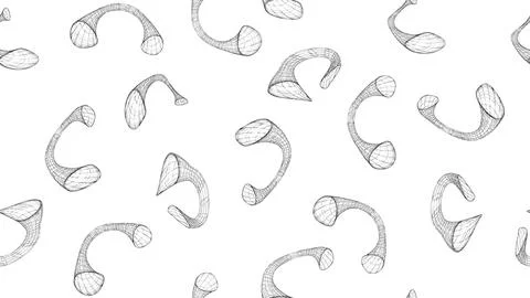 Seamless pattern of wireframe 3d shapes on white background. Curl pattern. Stock Illustration