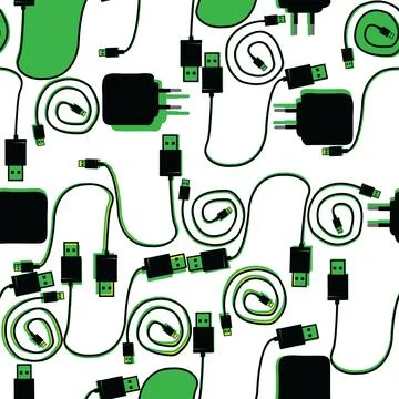 Seamless pattern with wires,charger and usb Stock Illustration