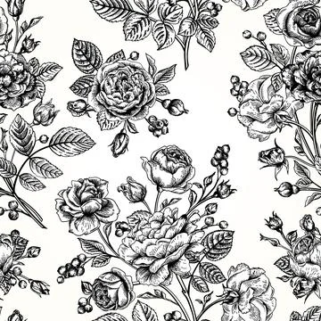 Seamless pattern wit roses. Illustrazione stock