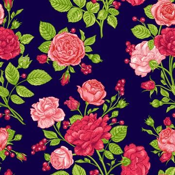 Seamless pattern wit roses. Illustrazione stock