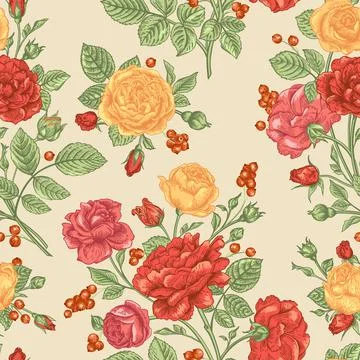 Seamless pattern wit roses. Stock Illustration