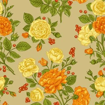 Seamless pattern wit roses. Stock Illustration