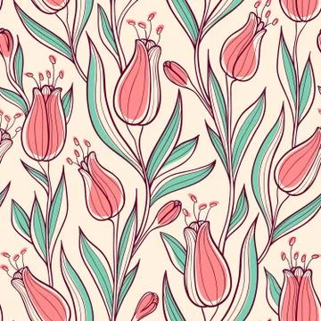 Seamless pattern wit tulips Stock Illustration