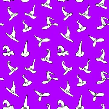 Seamless pattern witch hat. Cartoon hats Illustrazione stock